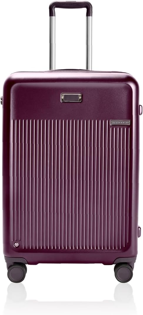 Briggs & Riley 27" Medium Expandable Spinner - Checked Luggage for Travel, Suitcases with Wheels, Hardside Rolling Bag for Men & Women, Self-Repairing Zipper - Sympatico Collection, Plum