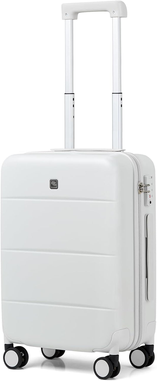 Hanke 20 Inch Carry On Luggage 22x14x9 Airline Approved PC Hard Shell Suitcases with Wheels TSA Luggage for Women Men Lightweight Travel Luggage(Smoke White)