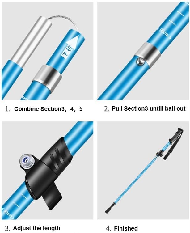 Collapsible Trekking Poles, Aluminum, 38-44 Inches(Compact), 44-52 Inches(Full) Adjustable Height with Quick-Lock, Ergonomic Grip,