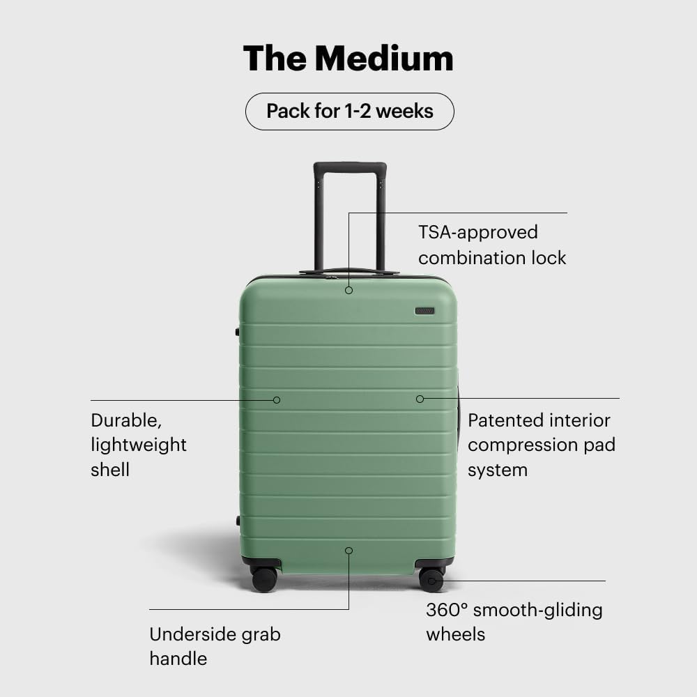 Away Medium Checked Luggage, Lightweight Hard Shell Suitcase with Spinner Wheels, Durable Rolling Luggage, TSA Lock, 26 Inch, Sea Green