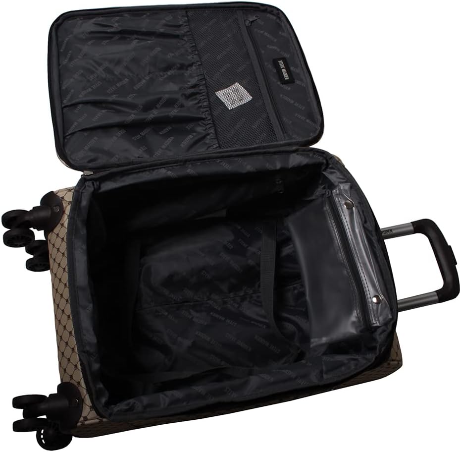 Steve Madden Designer Luggage Collection - 3 Piece Softside Expandable Lightweight Spinner Suitcase Set - Travel Set includes 20 Inch Carry on, 24 Inch & 28-Inch Checked Suitcases (Noble Brown/Tan)