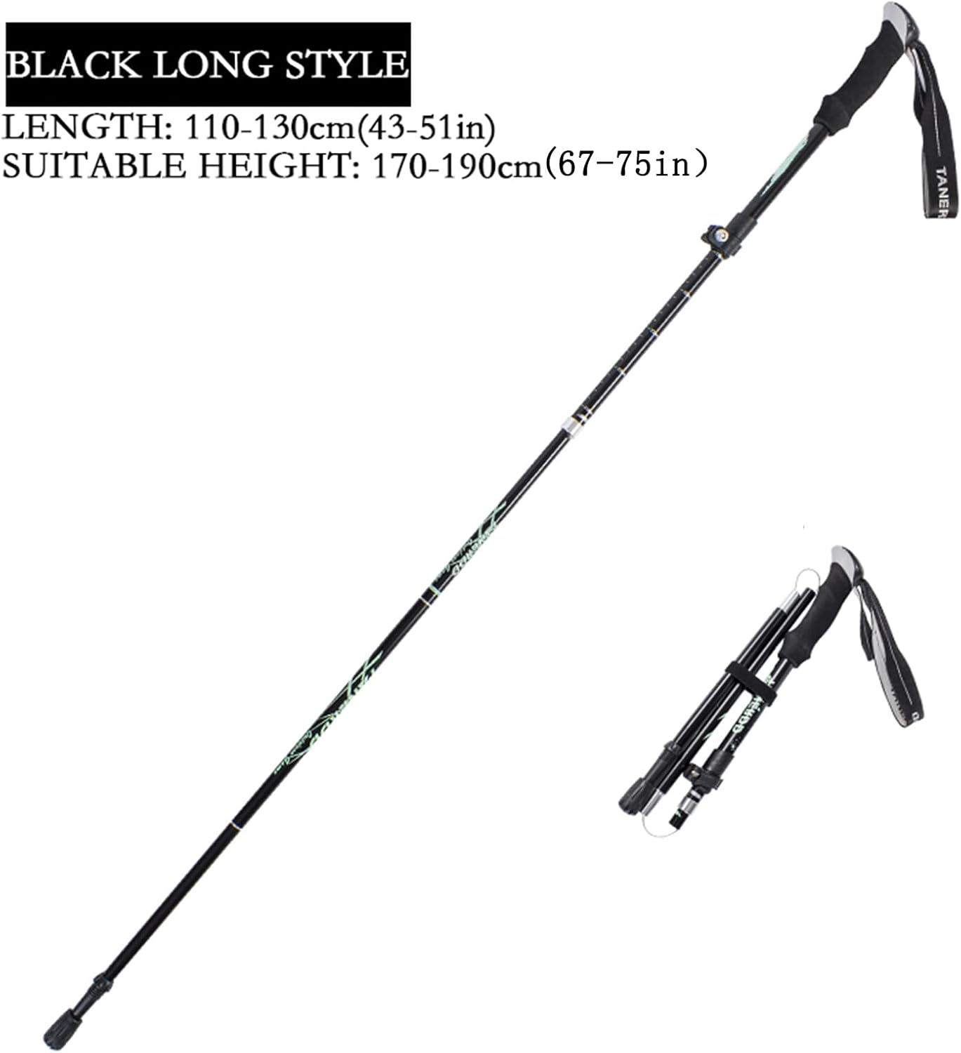 Single Trekking Pole | 7075 Aluminum Anti-Shock, Ultralight, Adjustable & Collapsible Hiking Stick