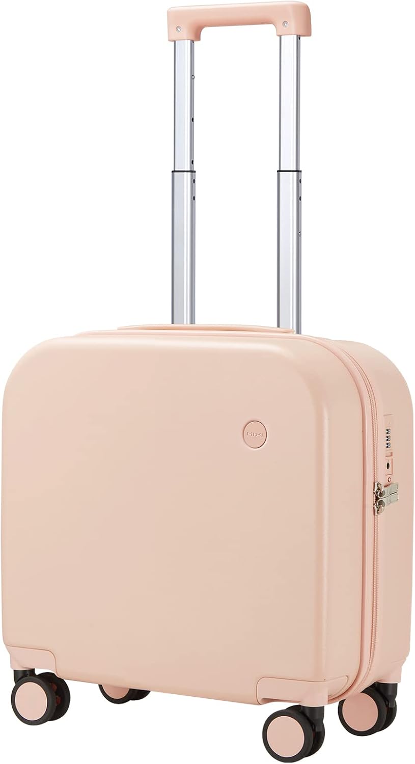 mixi Carry on Luggage, Suitcase with Spinner Wheels 16in Luggage Hardshell Lightweight Rolling Suitcases PC with Cover & TSA Lock, Pink