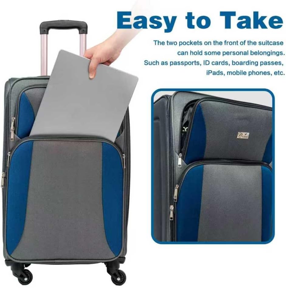 Lispin Luggage Set Softshell Expandable 4 Piece Suitcase with Wheels Softside Lightweight Travel Carry on Luggage (Navy Blue + Polyester)