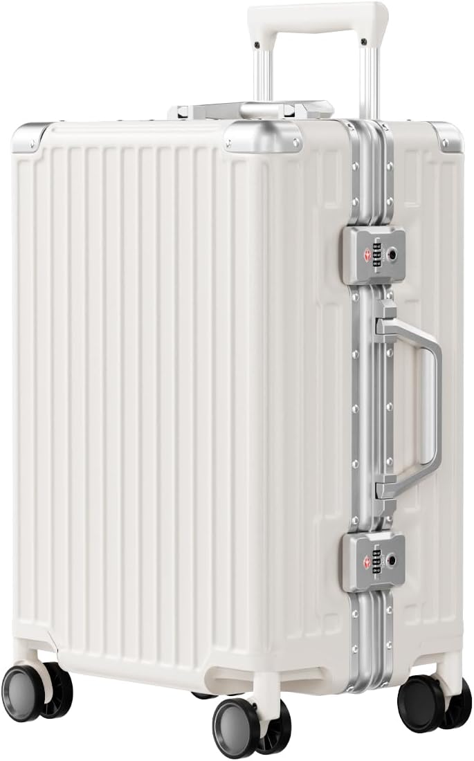 AnyZip Carry On Luggage PC+ABS Aluminum Frame Zipperless Luggage Hard Shell Suitcase with TSA Lock Double Spinner Wheels 20 Inch White