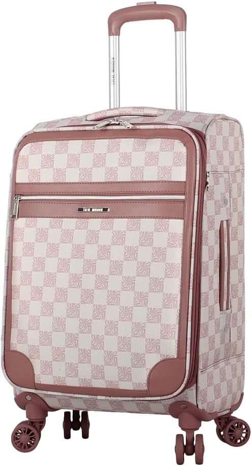 Steve Madden Designer Luggage Collection - Lightweight Softside Expandable Suitcase for Men & Women - Durable 20 Inch Carry On Bag with 4-Rolling Spinner Wheels (Chalet Pink, 20in)