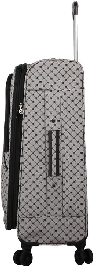 Steve Madden Designer Luggage Collection - Lightweight 24 Inch Expandable Softside Suitcase - Mid-size Rolling 4-Spinner Wheels Checked Bag (Noble Black/Grey, 24in)