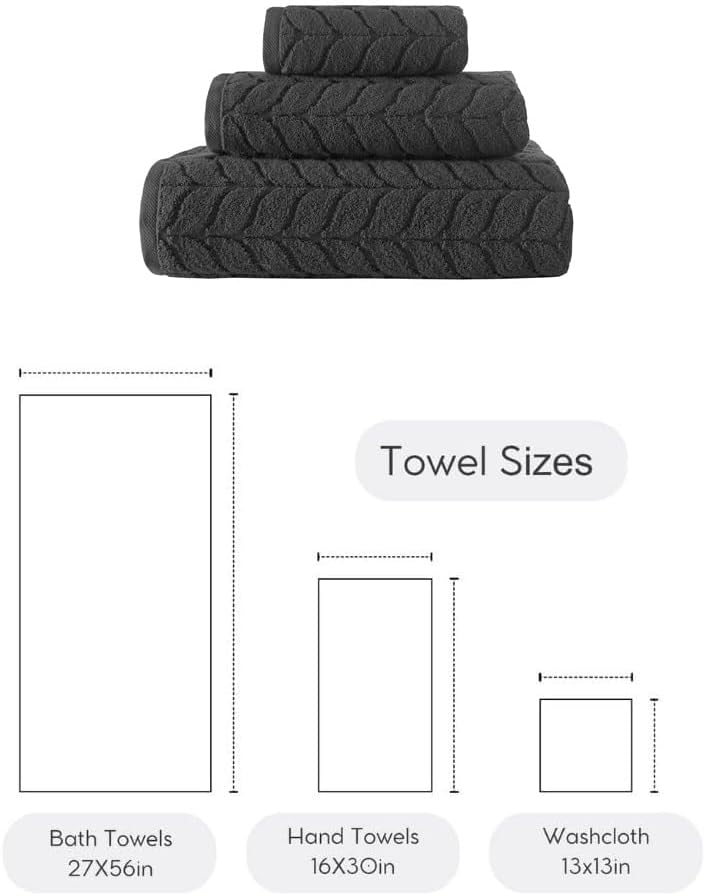 BAGNO MILANO Turkish Bath Towels, Soft Plush Jacquard Luxury Bath Towels, Quick Dry Towel Set (Charcoal, 3 pcs Towel Set)