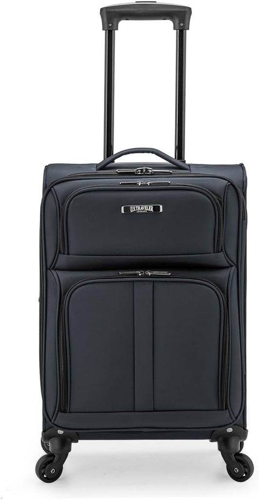 U.S. Traveler Anzio Softside Sturdy Ballistic Nylon Expandable Travel Suitcase Luggage with 4 Spinner Wheels, Dark Grey, Carry-on 22-Inch