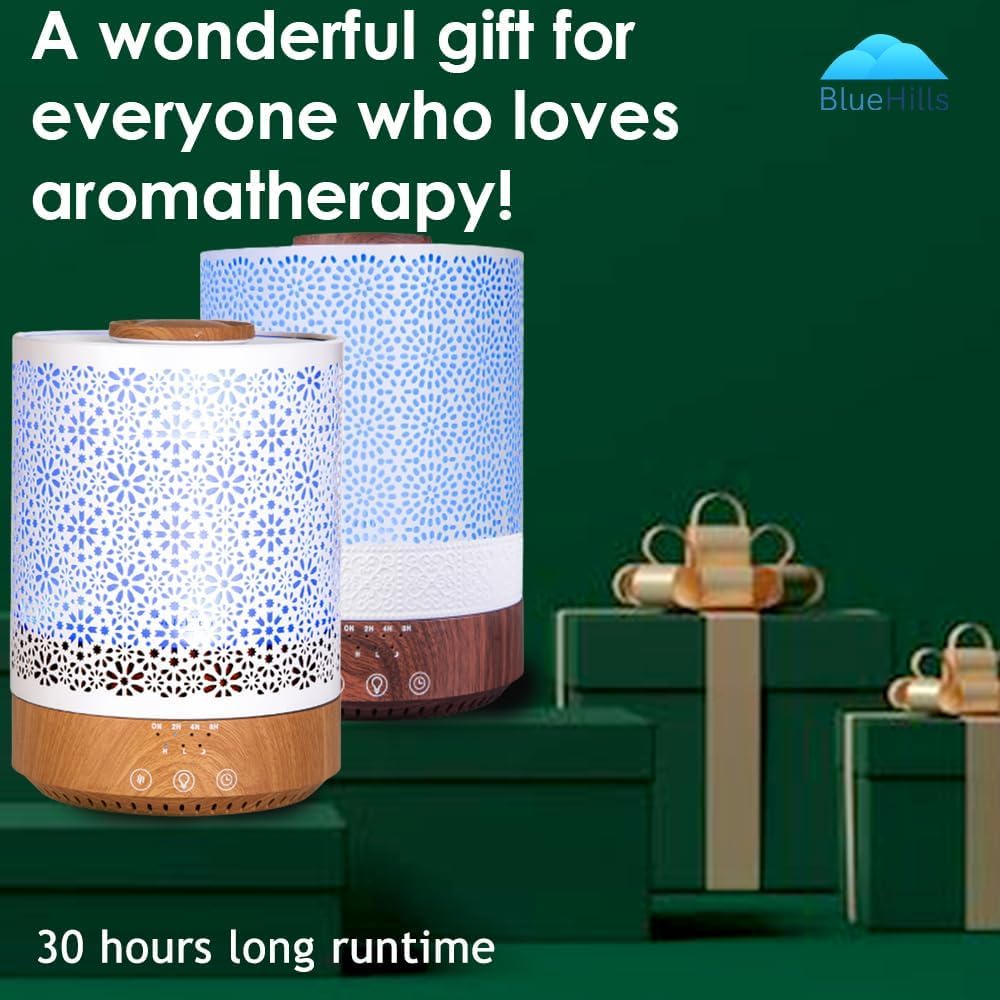 BlueHills 2500 ML Humidifier with Essential Oil Diffuser Combo Aroma Home Décor Design for Large Bed Bath Kids Baby Living Rooms Big Capacity LED Lights Scent Ultrasonic Cool Mist Wood Grain F006