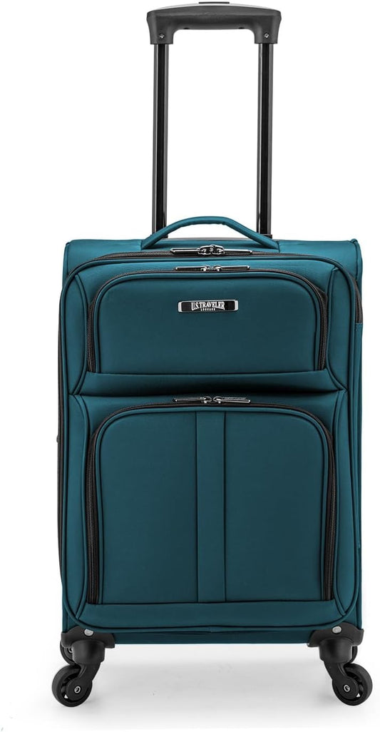 U.S. Traveler Anzio Softside Sturdy Ballistic Nylon Expandable Travel Suitcase Luggage with 4 Spinner Wheels, Teal, Carry-on 22-Inch