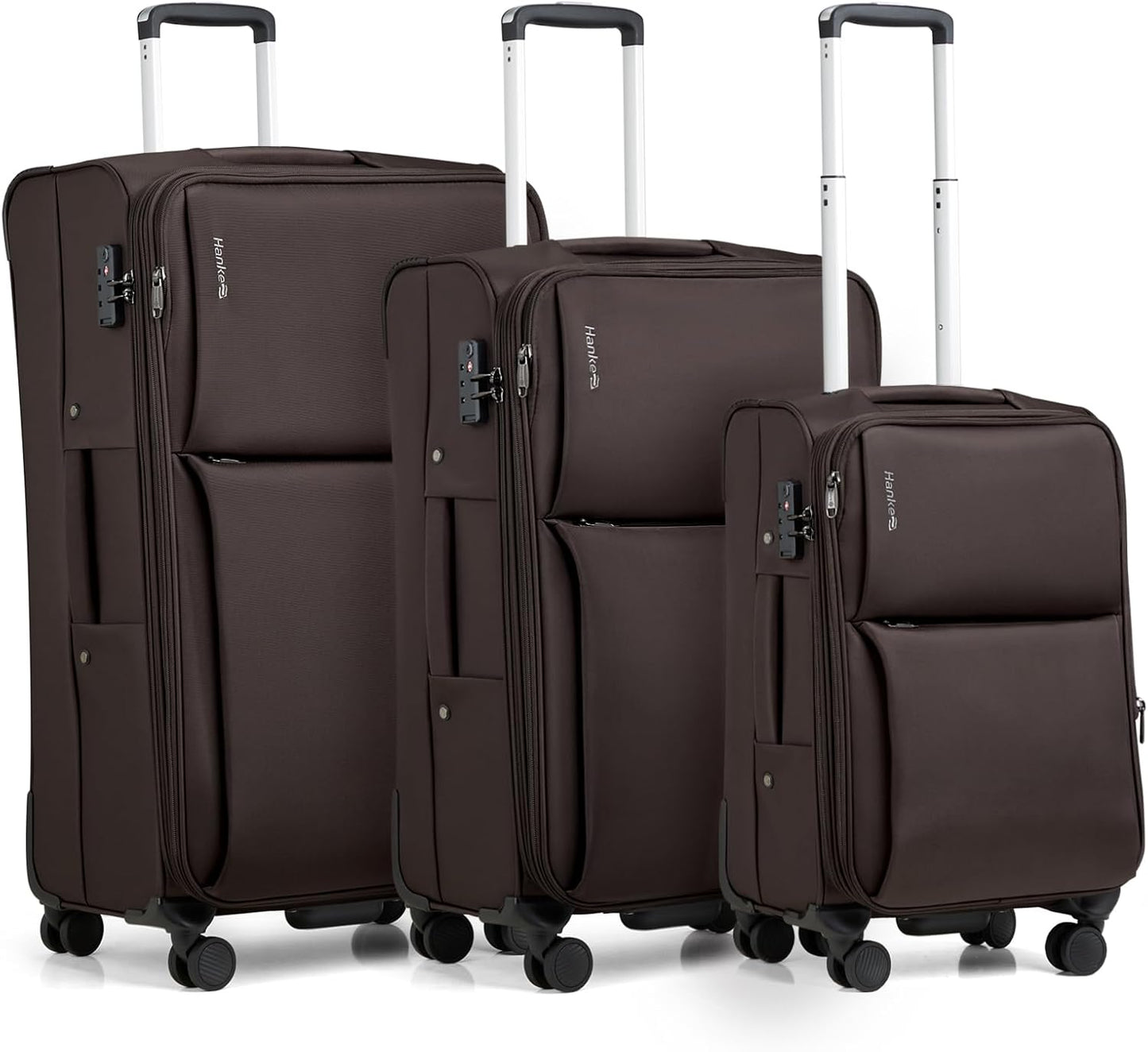 Hanke 3 Piece Luggage Sets Softside Expandable Carry On Luggage Set Travel Suitcase Sets with Spinner Wheels TSA Approved Luggage(Coffee, 20in/24in/28in)