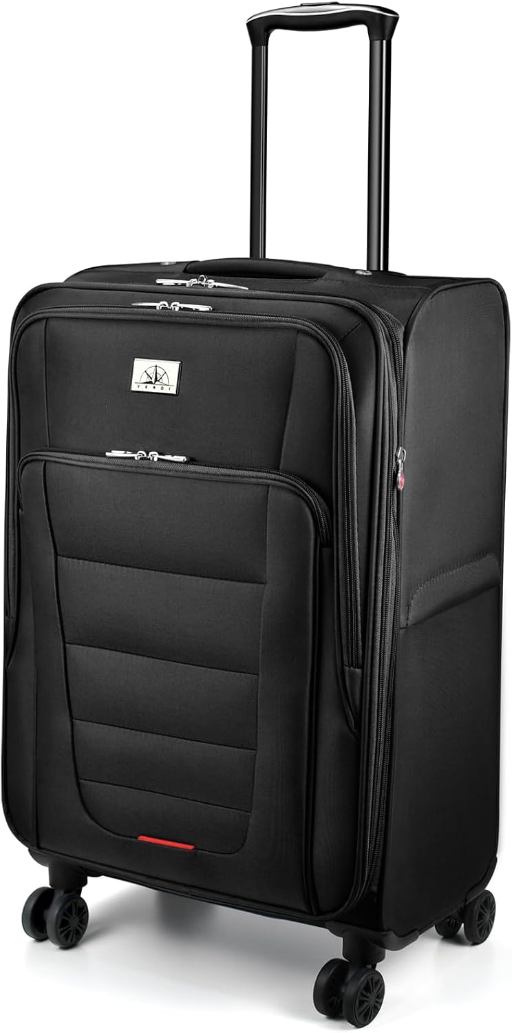 Verdi Softside Expandable 24 Inch Luggage with Spinner Wheels Lightweight Suitcase (Black, Checked-Large 24-Inch)