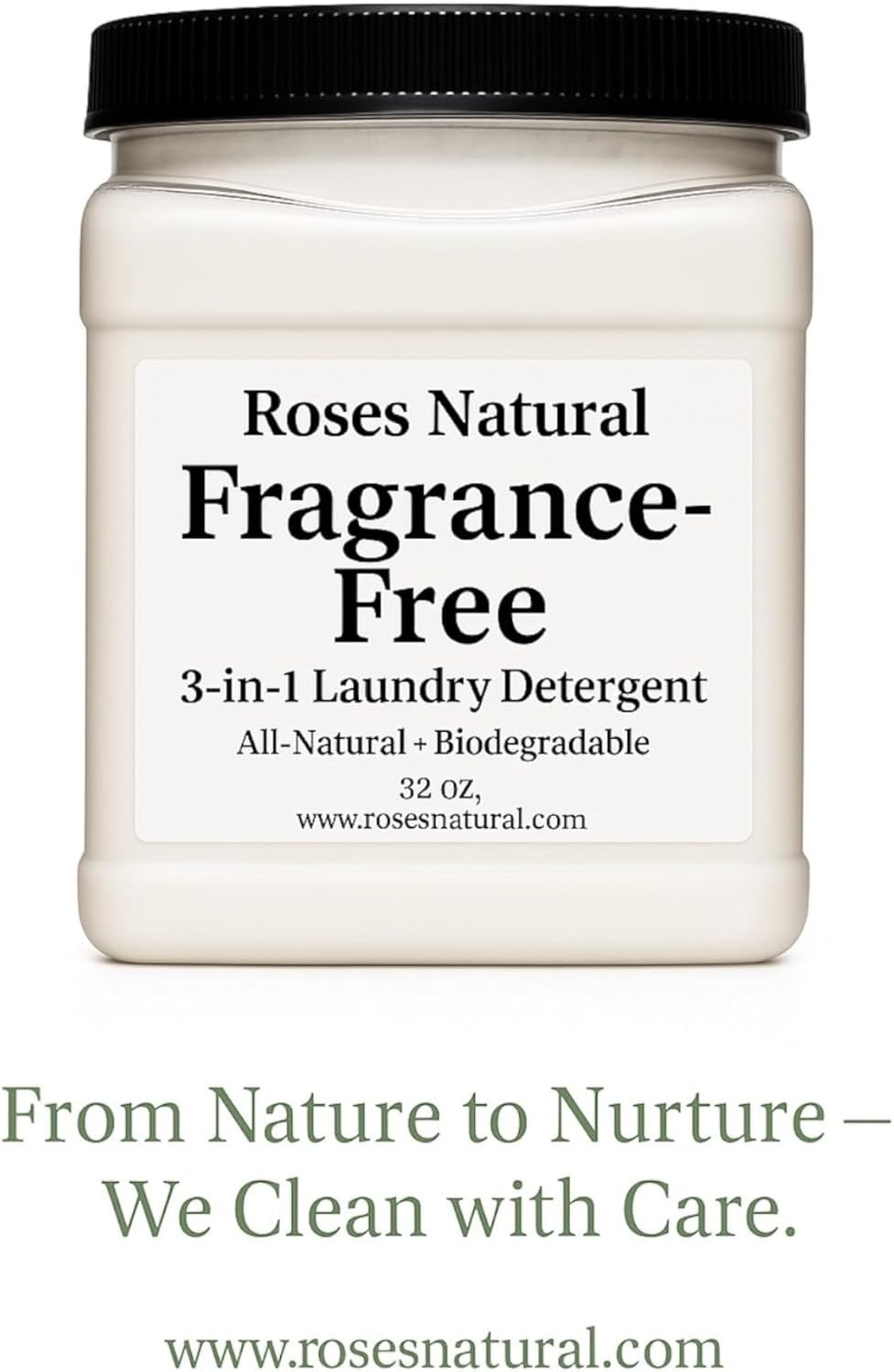 Fragrance Free 3-in-1 Laundry Powder Detergent – Plant-Based, Hypoallergenic, No Added Fragrance or Dyes, Safe for Sensitive Skin, Biodegradable & HE Machine Safe, 32 oz