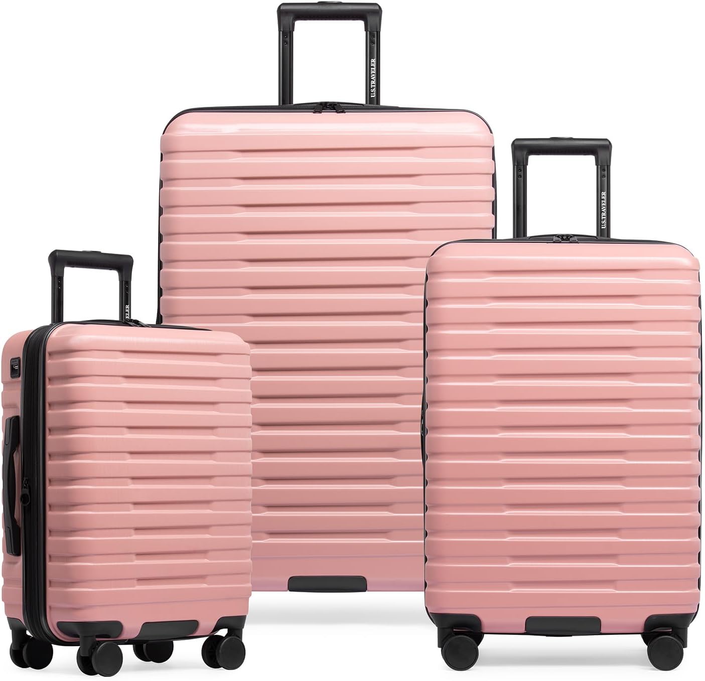 U.S. Traveler Boren Hardside Spinner Luggage with Aluminum Handle, Pink, 3-Piece Set
