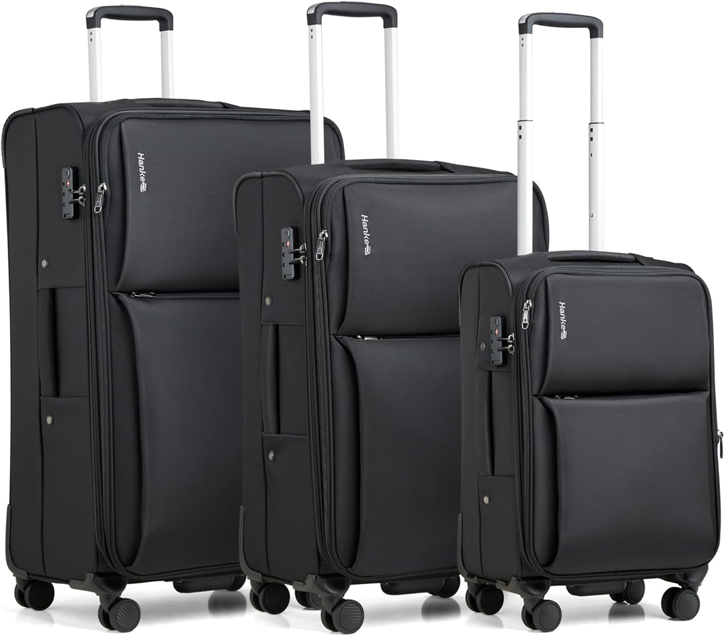 Hanke 3 Piece Luggage Sets Softside Expandable Carry On Luggage Set Travel Suitcase Sets with Spinner Wheels TSA Approved Luggage(Black, 20in/24in/28in)