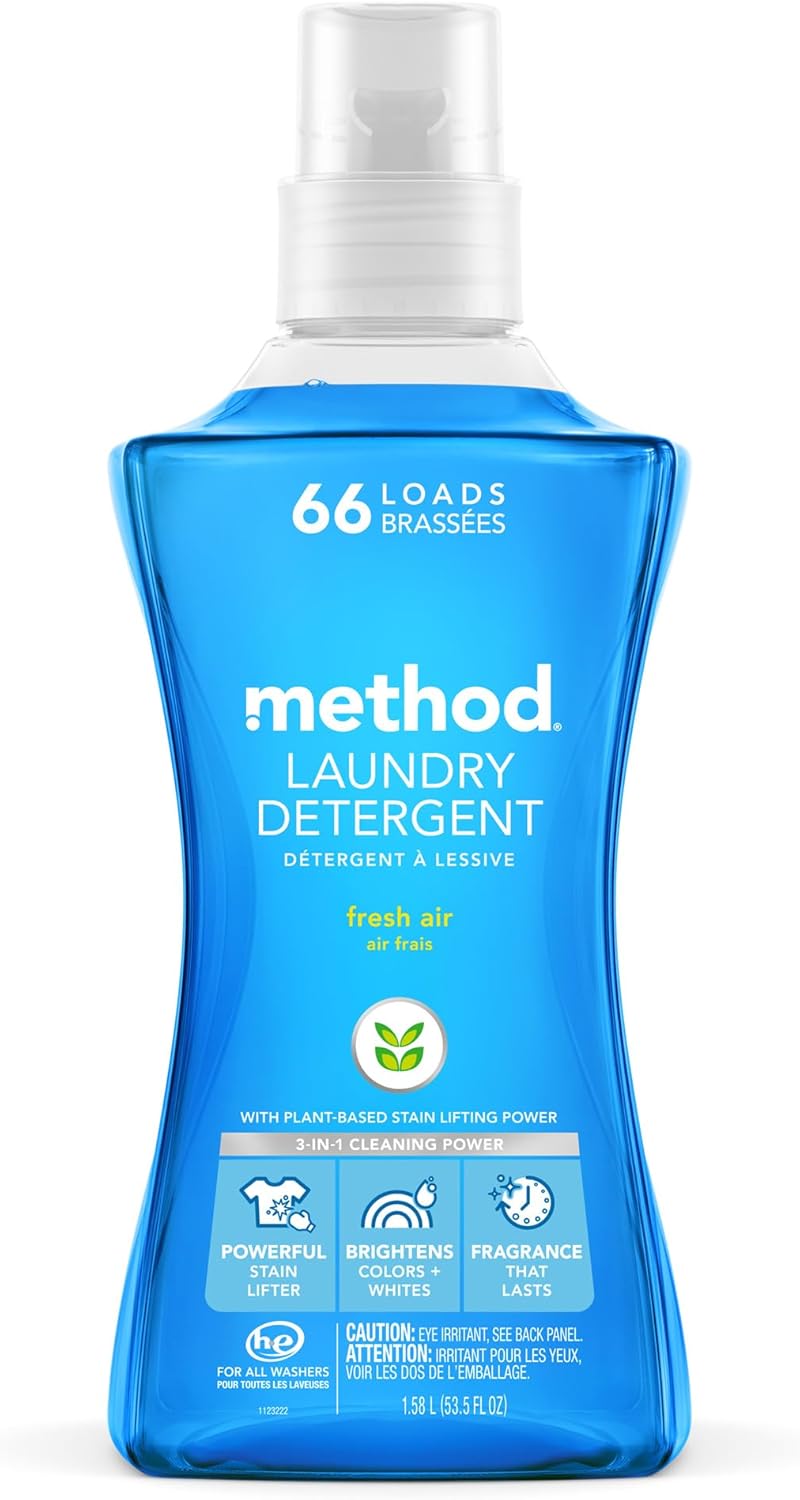 Method Liquid Laundry Detergent, Fresh Air, 66 Loads Per Bottle, Stain Remover, 53.5 Fl Oz (Pack of 1)