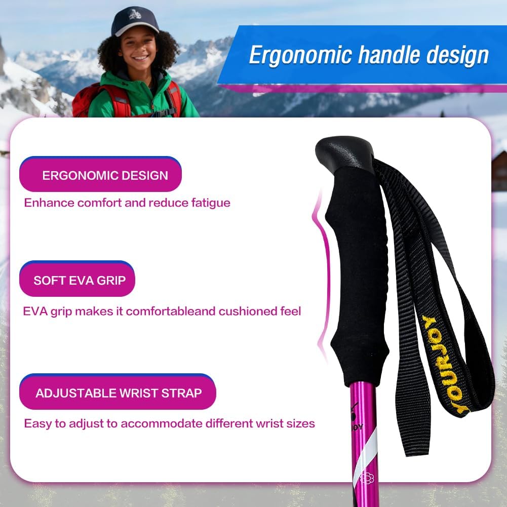 Hiking Trekking Poles, 2 Pack Anti Shock, Adjustable, Collapsible Hiking Poles for Trekking or Walking, Lightweight Aluminum Sticks for Children