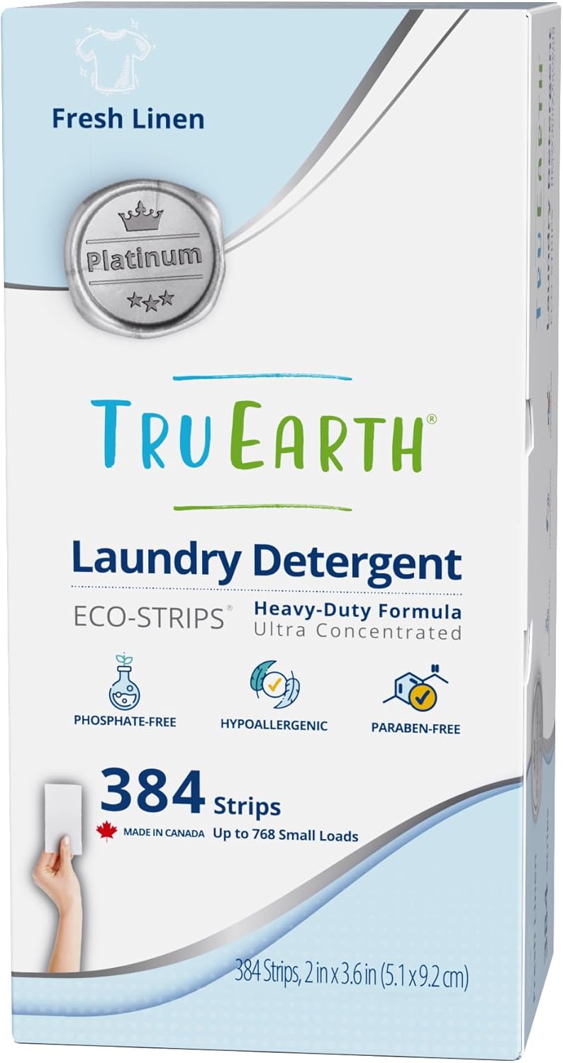 Tru Earth Platinum - Heavy Duty Laundry Detergent Sheets - Up to 768 Loads (384 Count, Fresh Linen Scent - Ultra-Concentrated - Eco-Friendly Laundry Sheets