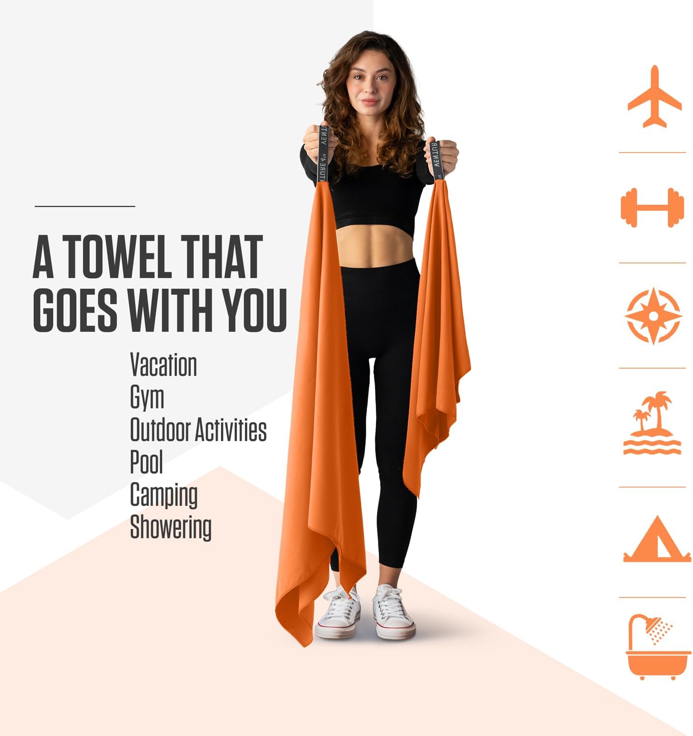 VENTURE 4TH Quick Dry Towel. Microfiber Travel Towel Ideal for Camping, Hiking, Backpacking, Gym. Lightweight & Fast Drying Travel Towels for Body. Compact & Easy to Pack - Orange Medium