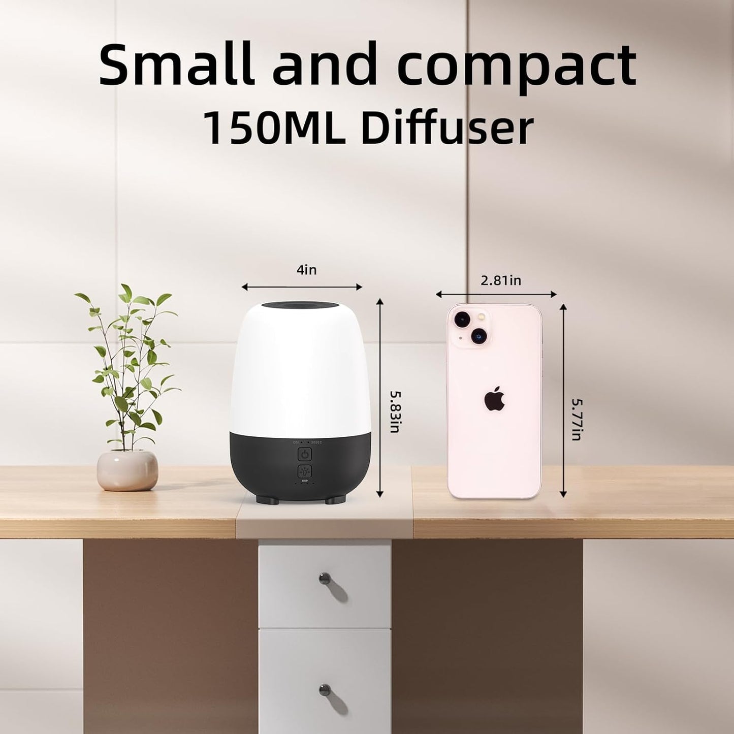 150ML Rechargeable Battery Powered Essential Oil Diffuser, 7-Hour Run time, 7-Color LED Lights, Cordless Portable Aromatherapy Diffuser for Home, Office, Travel (Black)