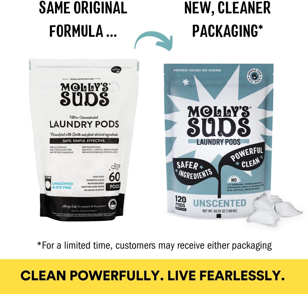Molly's Suds Laundry Detergent Pods | Clean Detergent for Sensitive Skin | Ultra Concentrated and Stain Fighting | Unscented - 60 Count