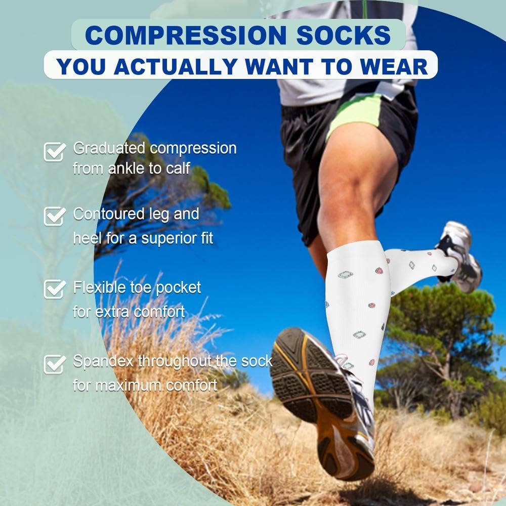 Graduated Compression Socks for Women&Men 20-30mmhg Knee High Socks Travel Hiking Running Stocking