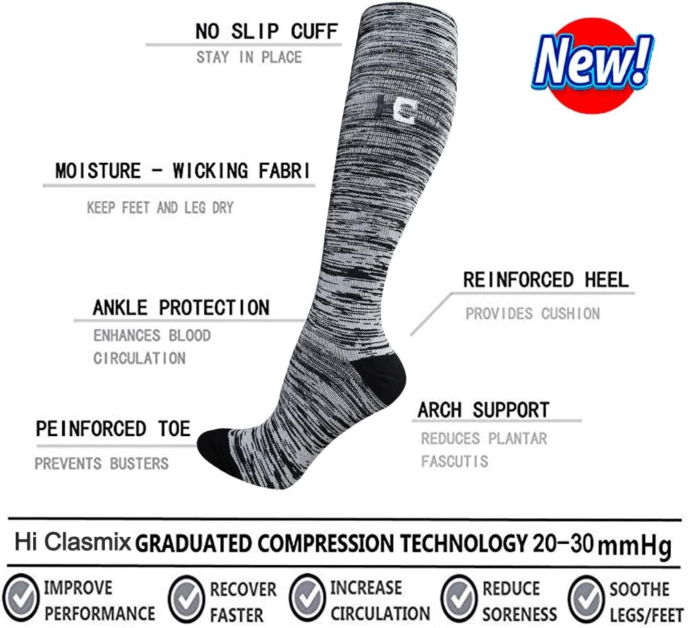 Graduated Compression Socks for Women&Men 20-30mmhg Knee High Socks Travel Hiking Running Stocking