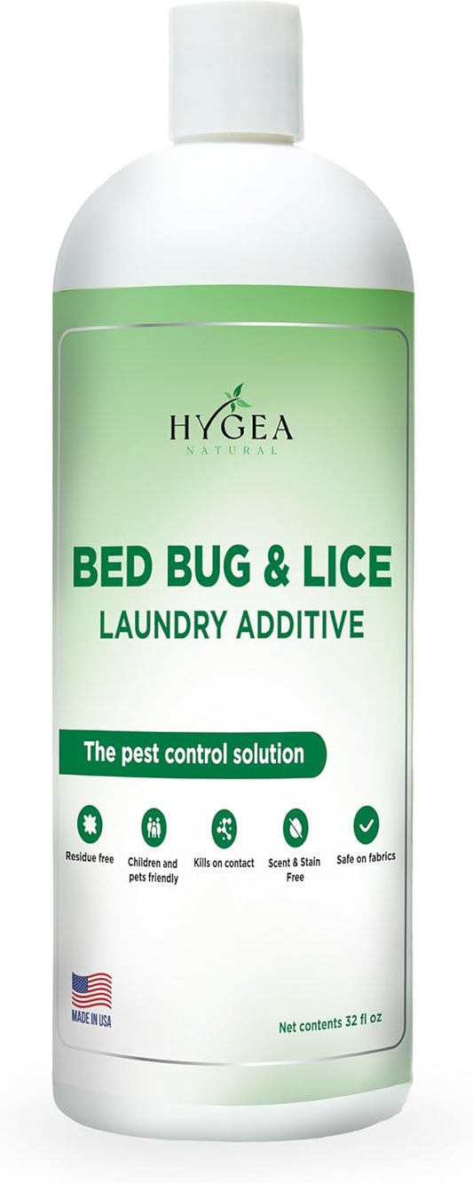 Hygea Natural Lice and Bed Bug Laundry Additive - Environmentally Responsible, Odorless, and Stain-Free Liquid Laundry Treatment - Safe for Children and Pets - Any Water Temperature (32 Fl Oz)