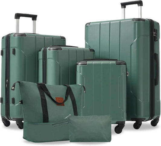 Merax Luggage Set 6 Piece Expandable Lightweight ABS Hardshell Travel Suitcases with Wheels, Corner Guards (Green, 6 piece set)