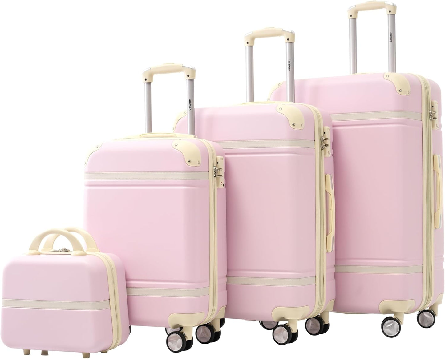 Merax Luggage Set 3 Piece Suitcase Set with 1 Cosmetic Case Expandable Spinner Wheels Vintage Luggage Sets(Light Pink,20"+24"+28")