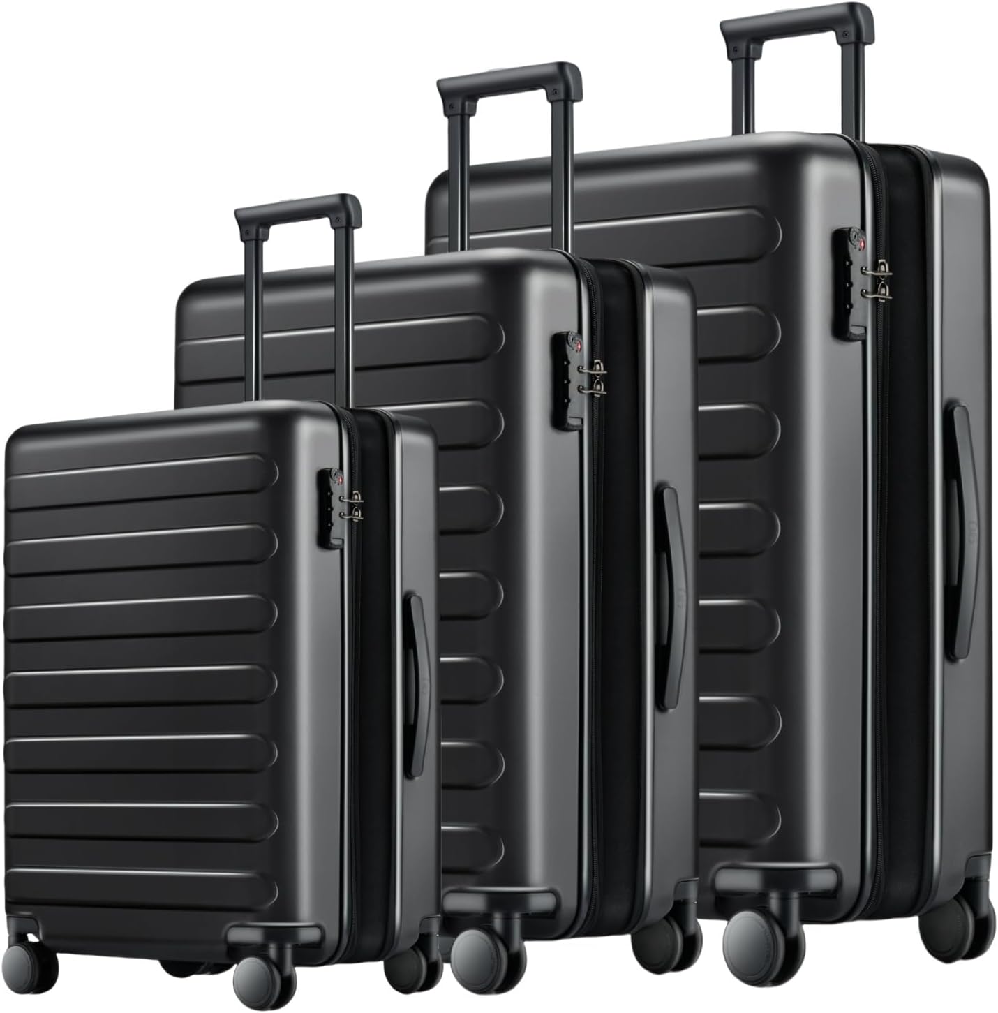 NINETYGO Luggage Sets 3 Piece, Carry On Luggage Airline Approved, Medium Large Checked Luggage with Spinner Wheels, Expandable, Hard Shell PC Suitcase Sets, TSA, 20in/24in/28in (Black, Rhine Max)