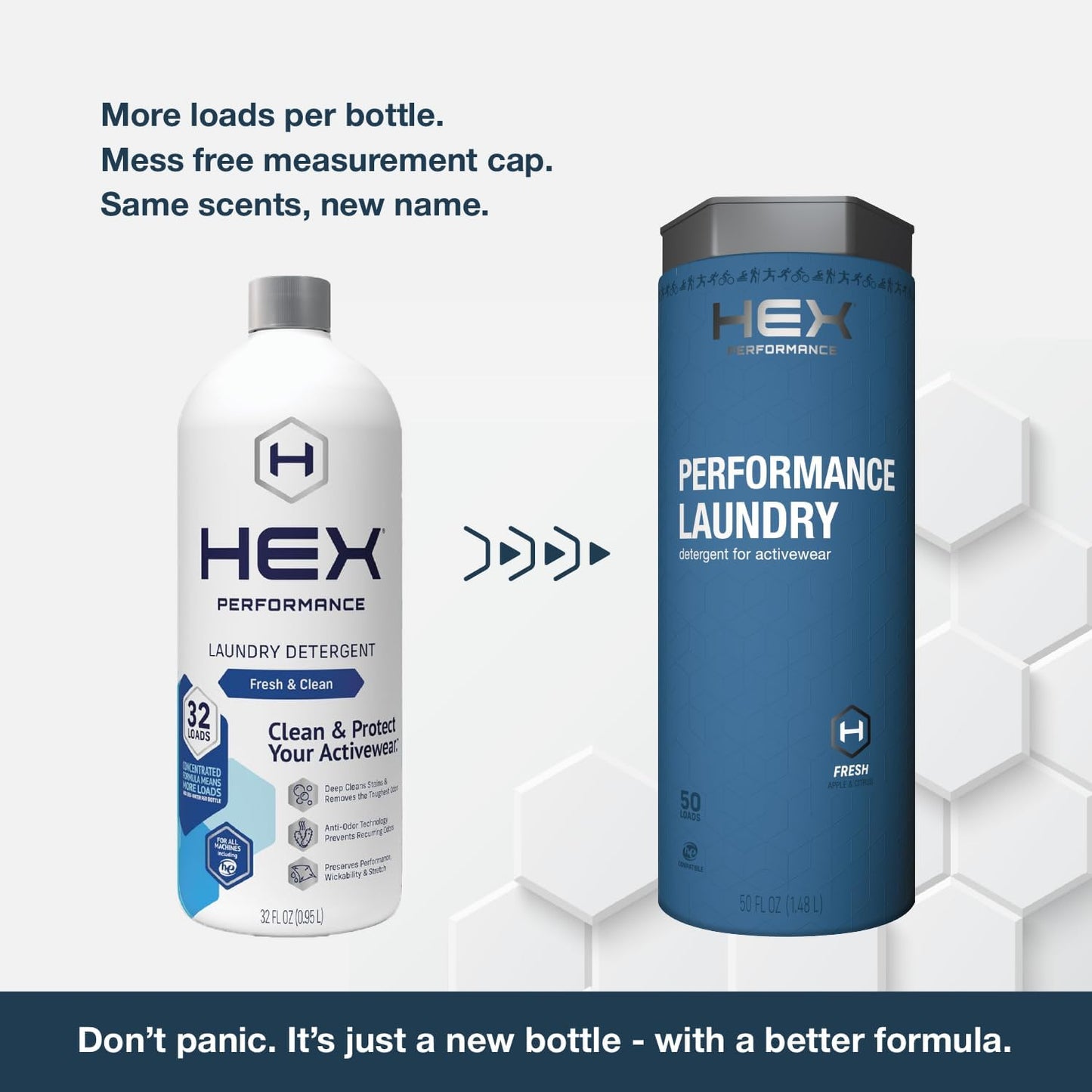 HEX Performance Laundry Detergent, Fresh & Clean, 100 Loads (Pack of 2) - Designed for Activewear, Eco-Friendly, Concentrated Formula