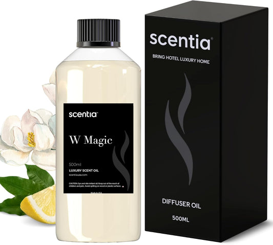 Scentia W Magic Hotel Diffuser Refill Oil Inspired by W Signature Hotel - 500 mL 16.9 fl oz - Fragrance Oil Blend Bergamot, Lemongrass & Jasmine for HVAC Diffuser - Thanksgiving & Holiday Gift