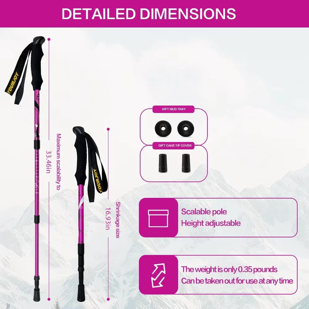 Hiking Trekking Poles, 2 Pack Anti Shock, Adjustable, Collapsible Hiking Poles for Trekking or Walking, Lightweight Aluminum Sticks for Children