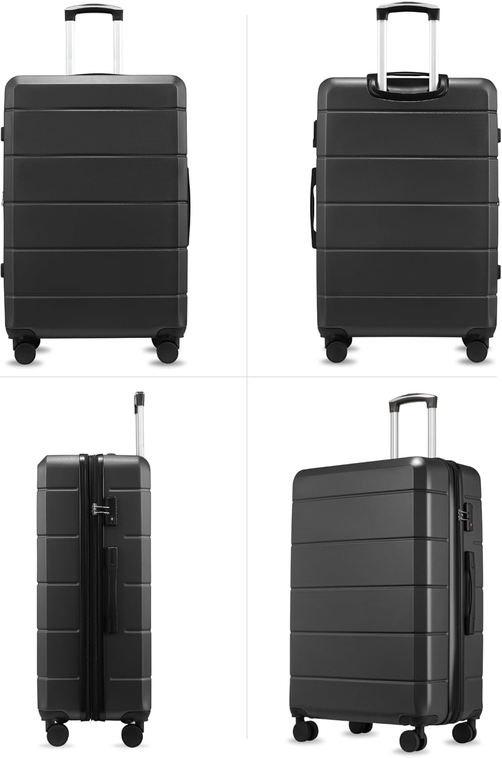 Luggage Sets 5 Piece, Expandable Hardside Suitcases with Wheels Includes Tote Bag, Black