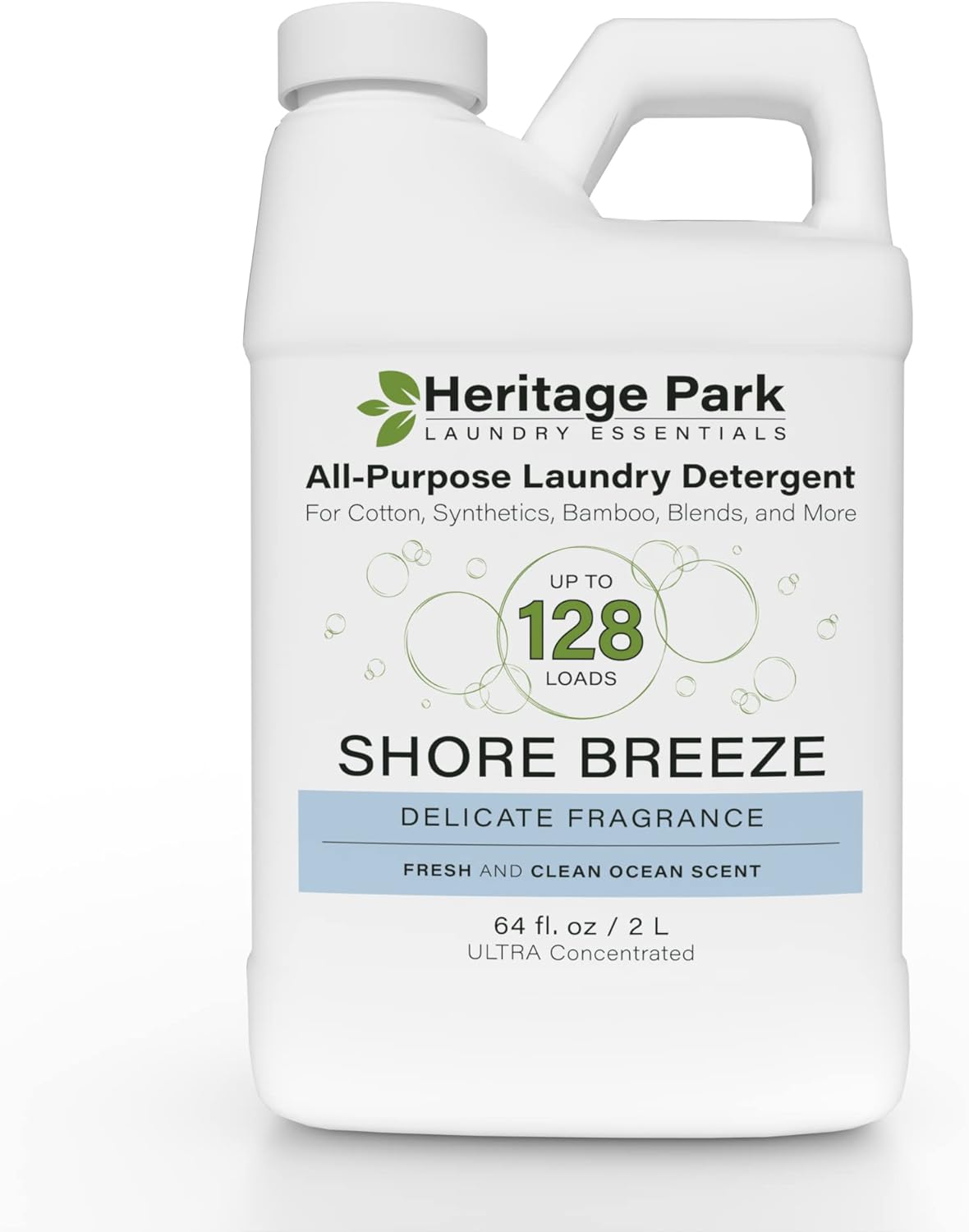 Heritage Park Luxury Laundry Detergent | Dermatologist Tested Plant based Natural & Enzyme Laundry Detergent | Sensitive Skin Friendly - Shore Breeze (64 fl oz)