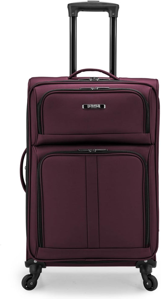U.S. Traveler Anzio Softside Sturdy Ballistic Nylon Expandable Travel Suitcase Luggage with 4 Spinner Wheels, Burgundy, Checked-Medium 26-Inch