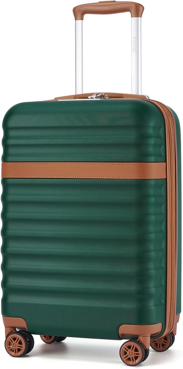Kono Airline Approved Carry On Luggage 22x14x9 inches, with TSA Lock, 20 Inch Expandable Lightweight Hardshell Suitcase (Green, Suitable for 1-3 Days of Travel)
