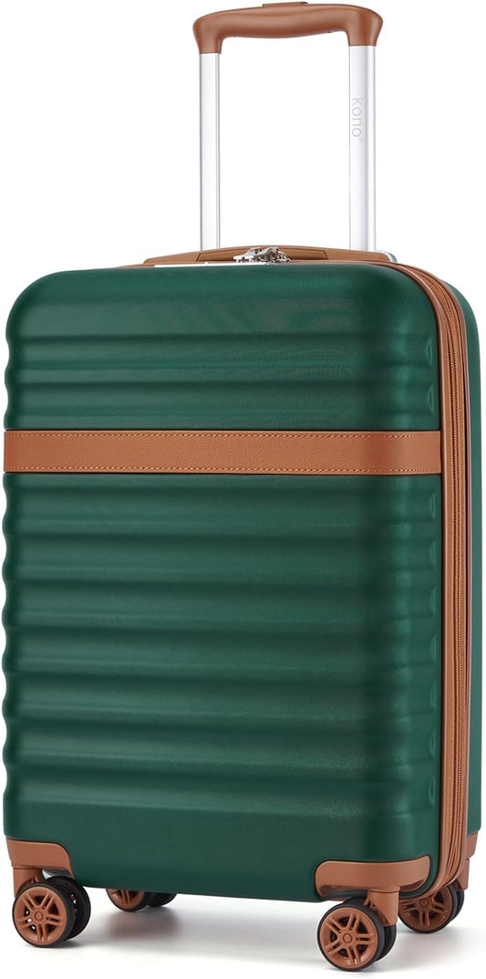 Kono Airline Approved Carry On Luggage 22x14x9 inches, with TSA Lock, 20 Inch Expandable Lightweight Hardshell Suitcase (Green, Suitable for 1-3 Days of Travel)