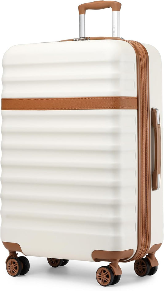 Kono Expandable 28 Inch Large Checked Luggage: ABS+PC Hardside Trolley Travel Case - Hard Shell Suitcase with TSA Lock, Cream - Brown