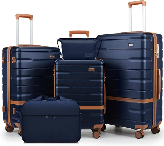 Luggage Sets 3 Piece with TSA Lock Hardside PC+ABS Carry On Suitcase with Spinner Wheels Lightweight Rolling Travel Luggage Sets with YKK Zippers (Navy)