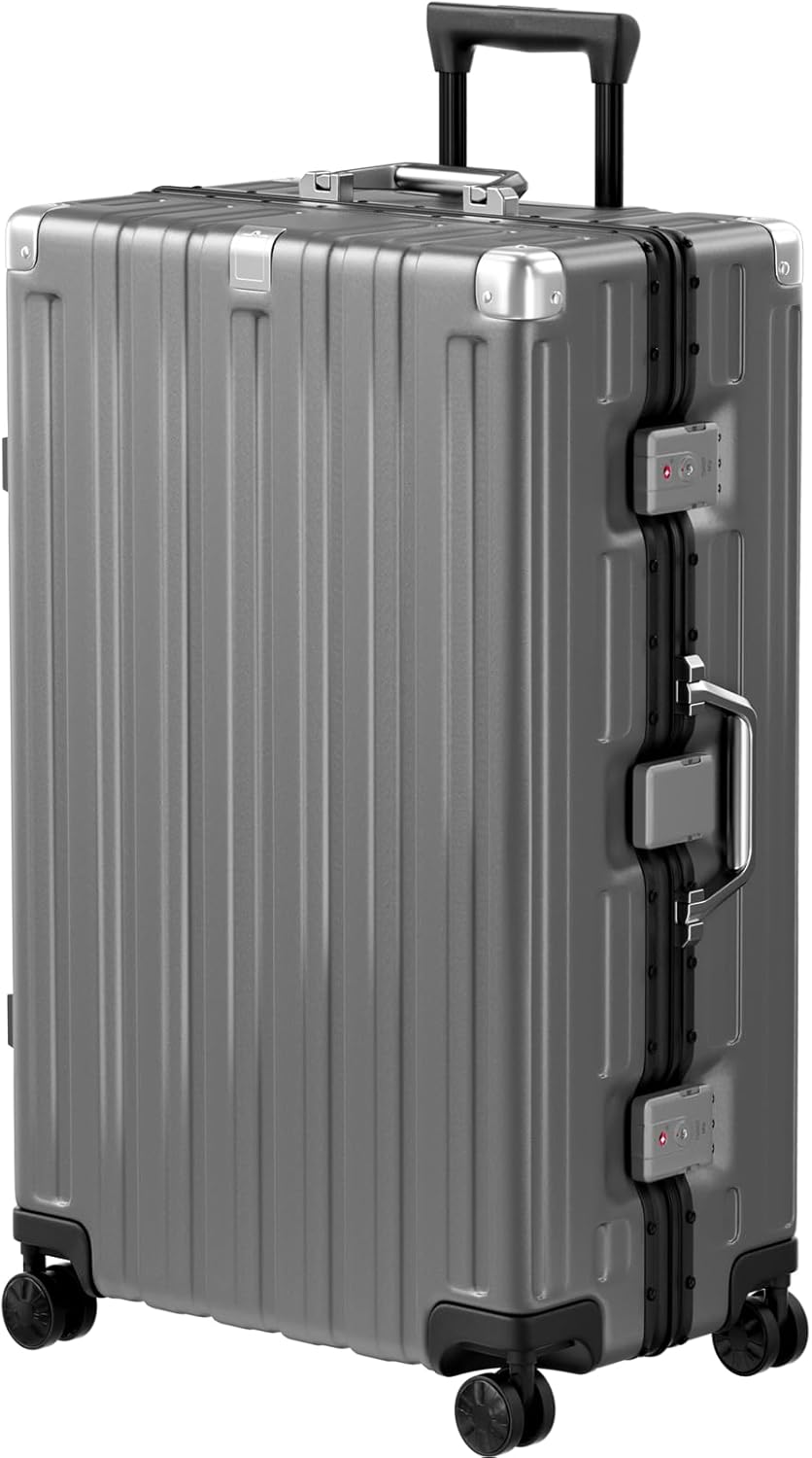 Krute Luggage 28 Inch Aluminum Frame Luggages TSA Lock No Zipper Checked Suitcase with Spinner Wheels PC+ABS Hardshell Lightweight Large Suitcases