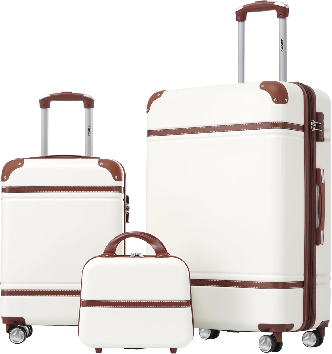 Merax Luggage Set 2 Piece Suitcase Set with Cosmetic Case Expandable Spinner Wheels Vintage Luggage Sets(White,20"+28")