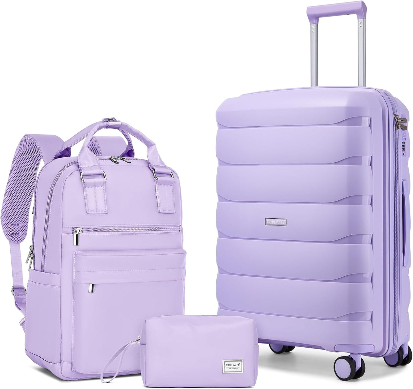 Carry On Luggage 22x14x9 Airline Approved, 22 Inch PP Hardshell Luggage Carry-on Suitcase with Spinner Wheels, Carry On Suitcase Set for Women (Lavender)