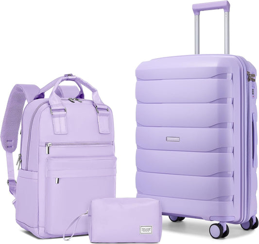 Carry On Luggage 22x14x9 Airline Approved, 22 Inch PP Hardshell Luggage Carry-on Suitcase with Spinner Wheels, Carry On Suitcase Set for Women (Lavender)