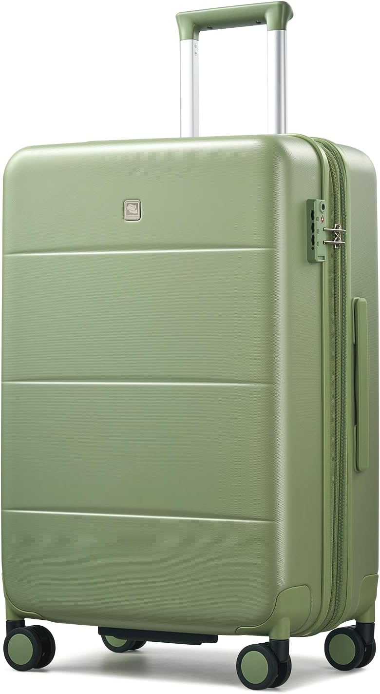 Hanke Expandable 24 Inch Luggage with Spinner Wheels, Hardside Medium Checked luggage, All-PC Hard Shell Suitcase, TSA Lock, Lightweight Checked-Medium (Bamboo Green, 76L)
