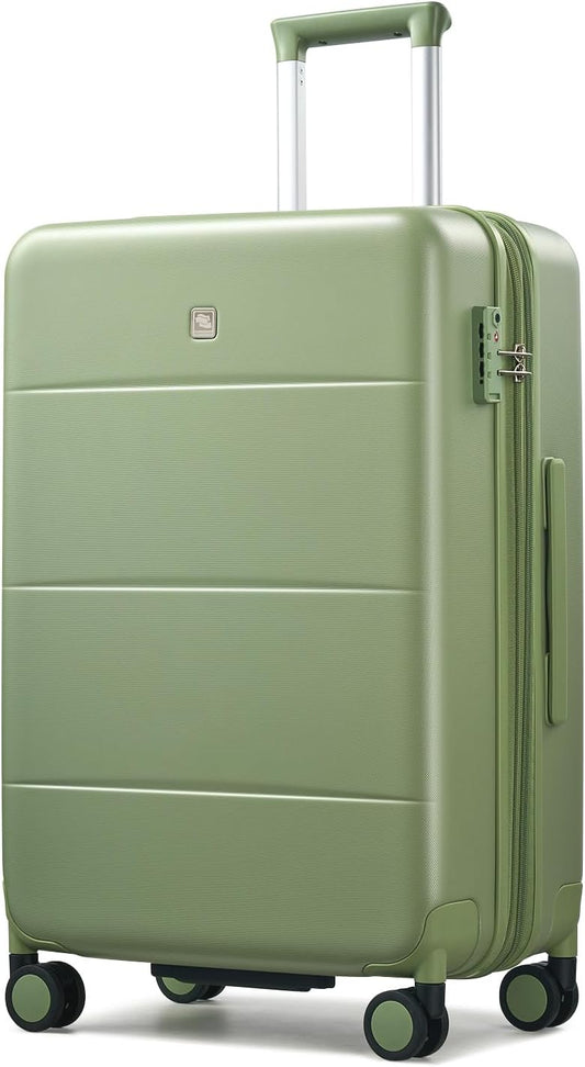 Hanke Expandable 24 Inch Luggage with Spinner Wheels, Hardside Medium Checked luggage, All-PC Hard Shell Suitcase, TSA Lock, Lightweight Checked-Medium (Bamboo Green, 76L)