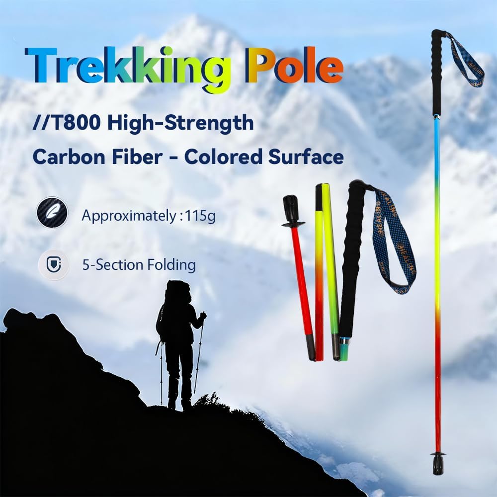 Carbon Fiber Trekking Poles 2-Pack - Ultra Lightweight 10oz, Collapsible 3-Piece Folding Design with Anti-Shock, Moisture-Wicking Cork Grips for Hiking, Mountaineering