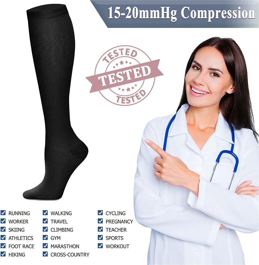 QUXIANG Copper Compression Socks for Women & Men Circulation (8 Pairs) - Best for Running Athletic Cycling - 15-20 mmHg